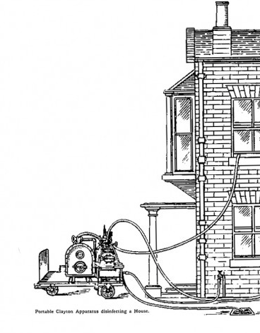 Apparatus disinfecting a House. Simpson, W.J. (1905). A Treatise on Plague. Cambridge: CUP